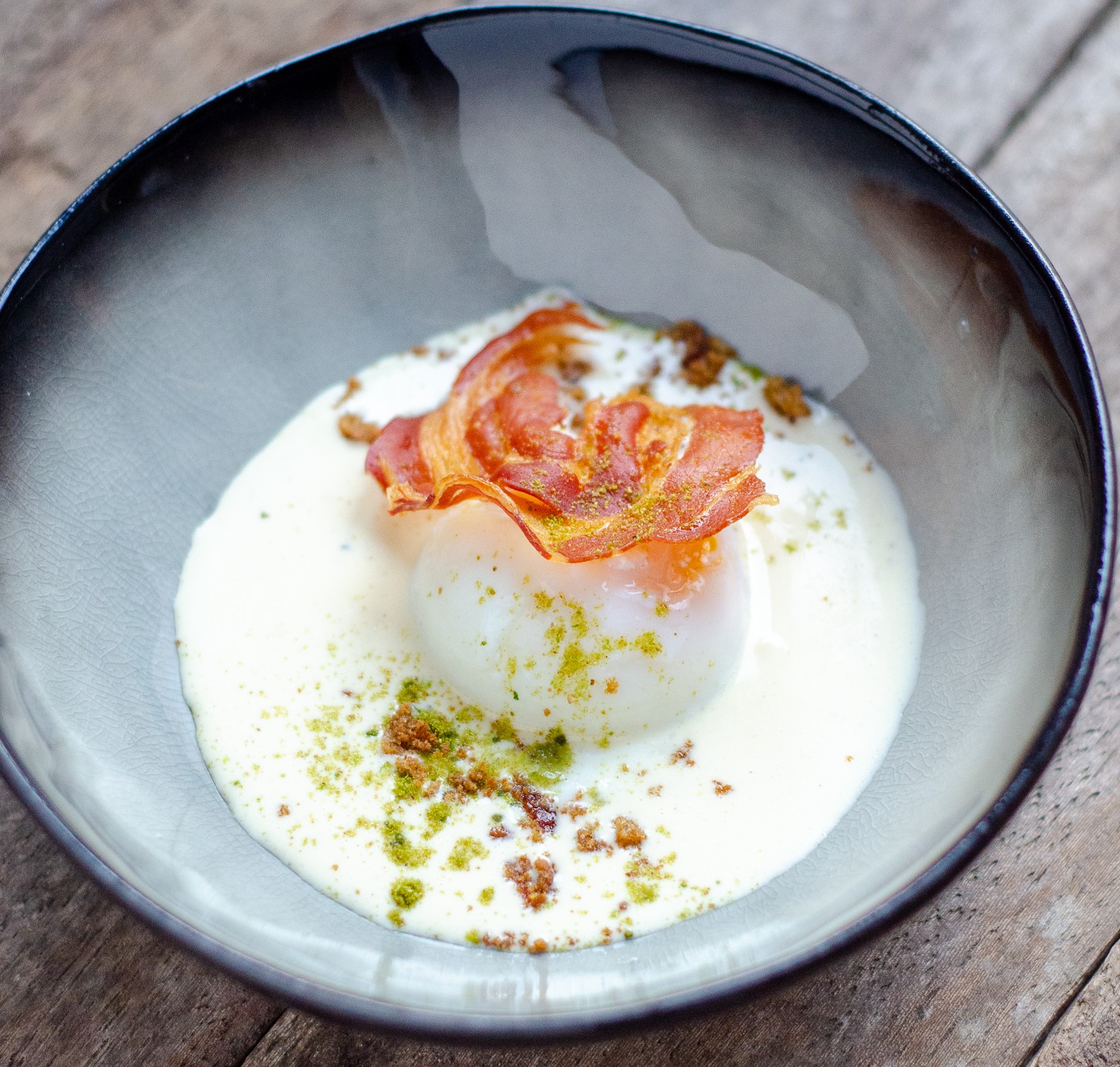 Oeuf Parfait, Emulsion Parmesan Croustillant Pancetta